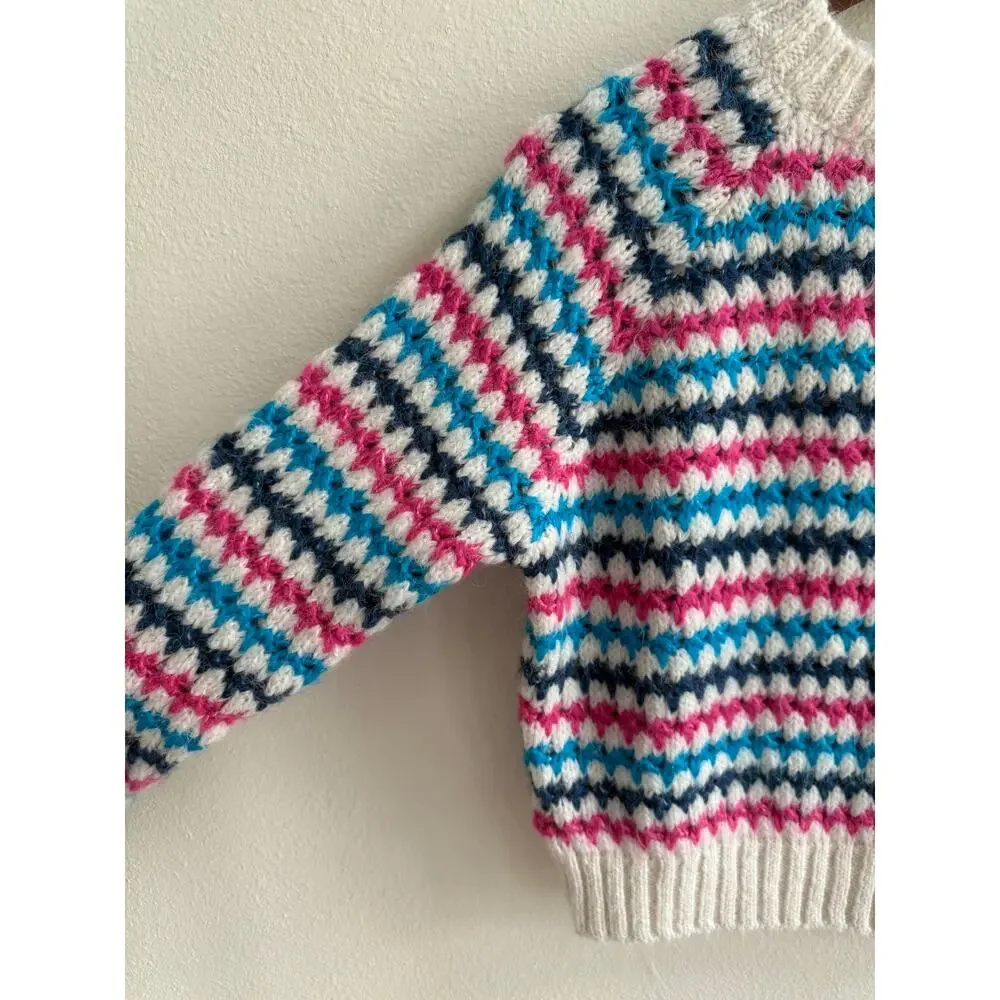 Zara NWT Chunky White Blue Pink Striped Knit Crewneck Pullover Sweater Medium - Picture 5 of 16